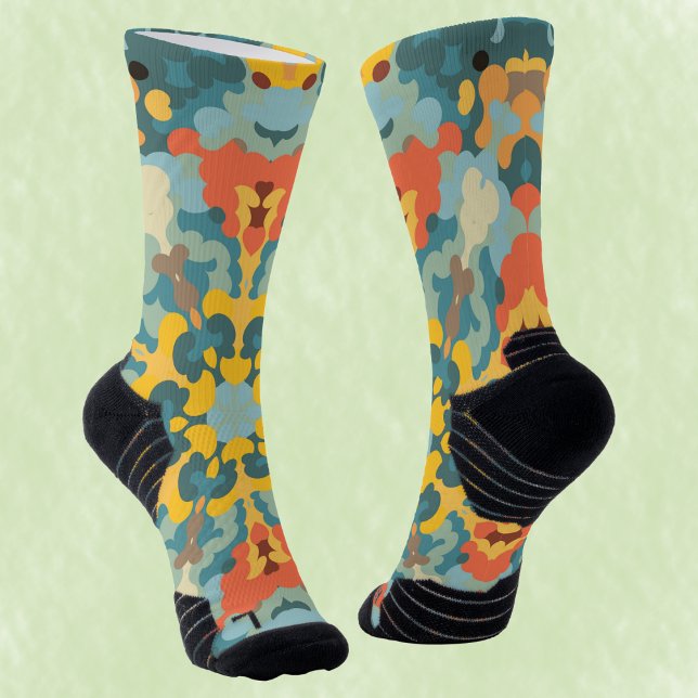 Retro Mandala Blue Orange und Yellow Socken (Von Creator hochgeladen)