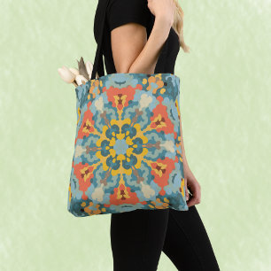 Retro Mandala Blue Orange und Yellow Tasche
