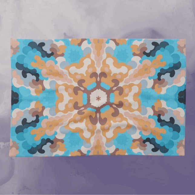 Retro Mandala Blue und Orange Geschirrtuch (Von Creator hochgeladen)