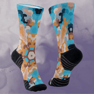 Retro Mandala Blue und Orange Socken