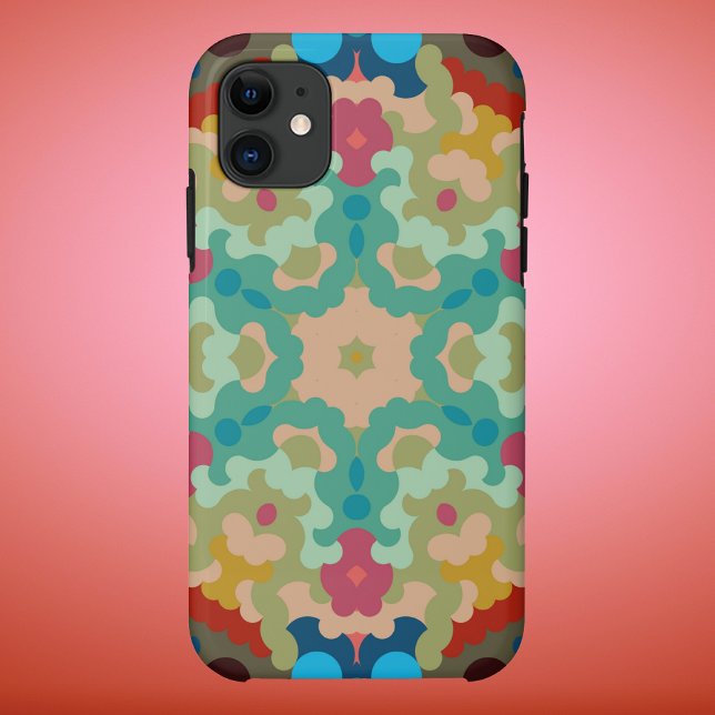 Retro Mandala Blume Blau Grün und Rosa Case-Mate iPhone Hülle (Von Creator hochgeladen)