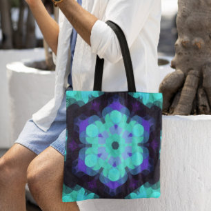 Retro Mandala Blume Blau Lila und grün Tasche