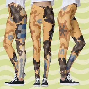 Retro-Mandala-Blume Blau Orange und Braun Leggings