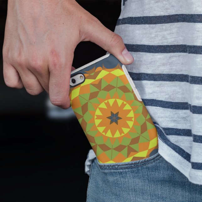 Retro Mandala Blume Blau Orange und Gelb Case-Mate iPhone Hülle (Von Creator hochgeladen)
