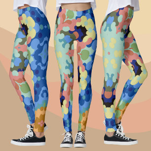 Retro-Mandala-Blume Blau Pink und Gelb Leggings