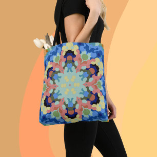 Retro-Mandala-Blume Blau Pink und Gelb Tasche