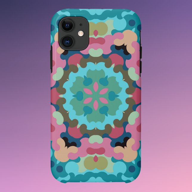 Retro Mandala Blume Blau Rosa und Grün Case-Mate iPhone Hülle (Von Creator hochgeladen)