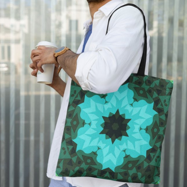 Retro Mandala Blume Blau und Grün Tasche (Von Creator hochgeladen)