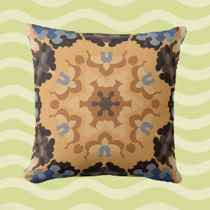 Retro Mandala Blume Blue Orange und Brown Kissen