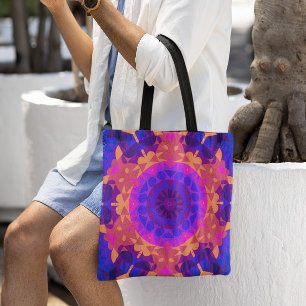Retro Mandala Blume Blue Pink und Orange Tasche