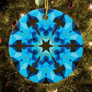 Retro Mandala Blume Blue und Orange Keramik Ornament