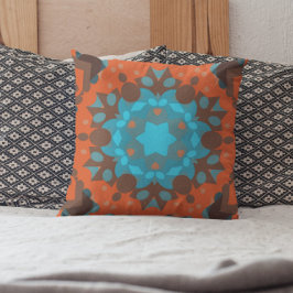 Retro Mandala Blume Blue und Orange Kissen