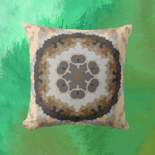 Retro Mandala Blume Brown und Tan Kissen