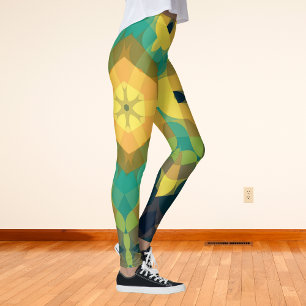Retro Mandala Blume Gelb blau und grün Leggings