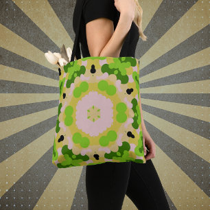 Retro Mandala Blume Gelb Grün und Weiß Tasche