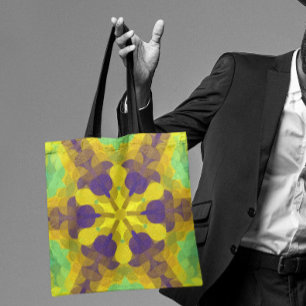 Retro Mandala Blume Gelb Lila und grün Tasche