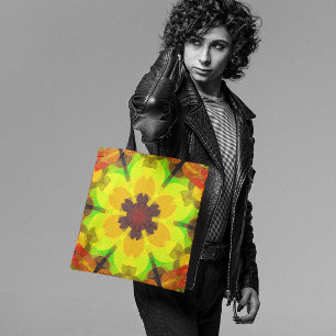 Retro Mandala Blume Gelb Orange und Grün Tasche
