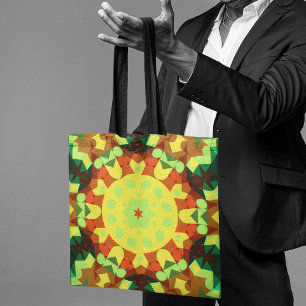 Retro-Mandala-Blume Gelb Orange und Grün Tasche