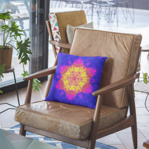 Retro-Mandala-Blume Gelb Pink und Blau Kissen