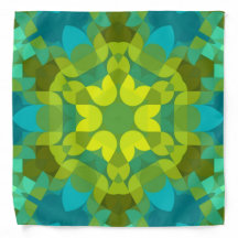 Retro Mandala Blume Grün Gelb und Blau
