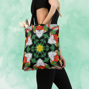 Retro Mandala Blume Grün Orange und Gelb Tasche