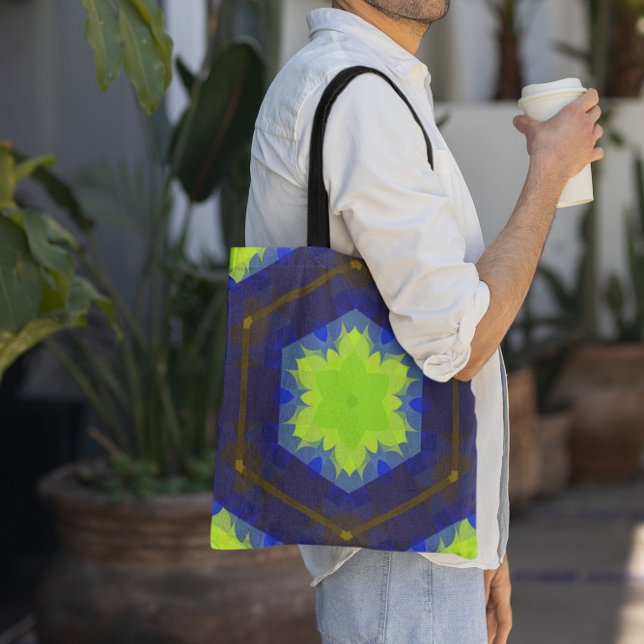 Retro Mandala Blume grün und blau Tasche (Von Creator hochgeladen)