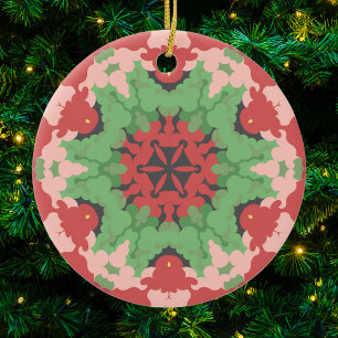 Retro Mandala Blume grün und rot Keramik Ornament
