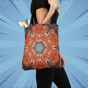 Retro-Mandala-Blume Orange Blau und Beige Tasche