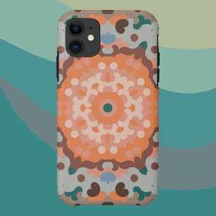 Retro-Mandala-Blume Orange Blau und Braun Case-Mate iPhone Hülle