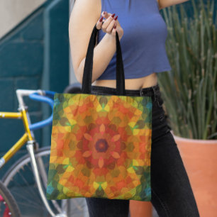 Retro Mandala Blume Orange Gelb und Grün Tasche