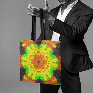 Retro Mandala Blume Orange Gelb und Grün Tasche