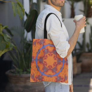 Retro-Mandala-Blume Orange und Blau Tasche