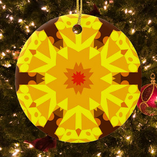 Retro-Mandala-Blume Orange und Gelb Keramik Ornament