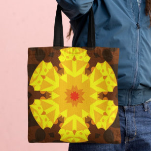 Retro Mandala Blume Orange und Gelb Tasche
