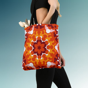 Retro-Mandala-Blume Orange Weiß und Gelb Tasche