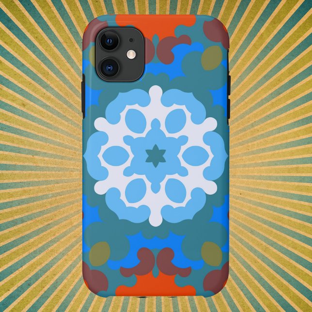 Retro Mandala Blume Orange White und Blue Case-Mate iPhone Hülle (Von Creator hochgeladen)