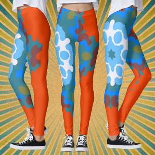 Retro Mandala Blume Orange White und Blue Leggings