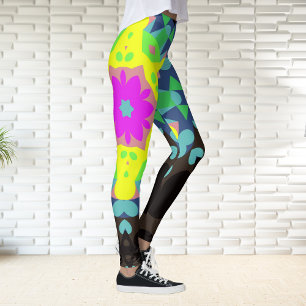 Retro Mandala Blume Rosa Gelb und Blau Leggings