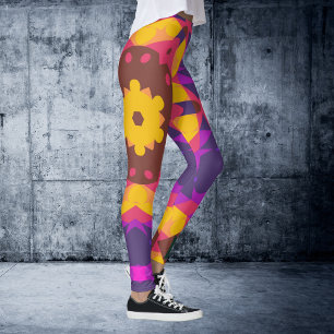 Retro Mandala Blume Rosa Lila und gelb Leggings