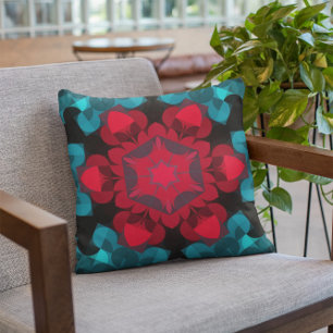 Retro Mandala Blume Rot und Blau Kissen