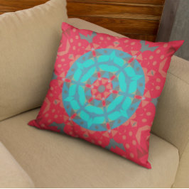 Retro Mandala Blume Rot und Blau Kissen