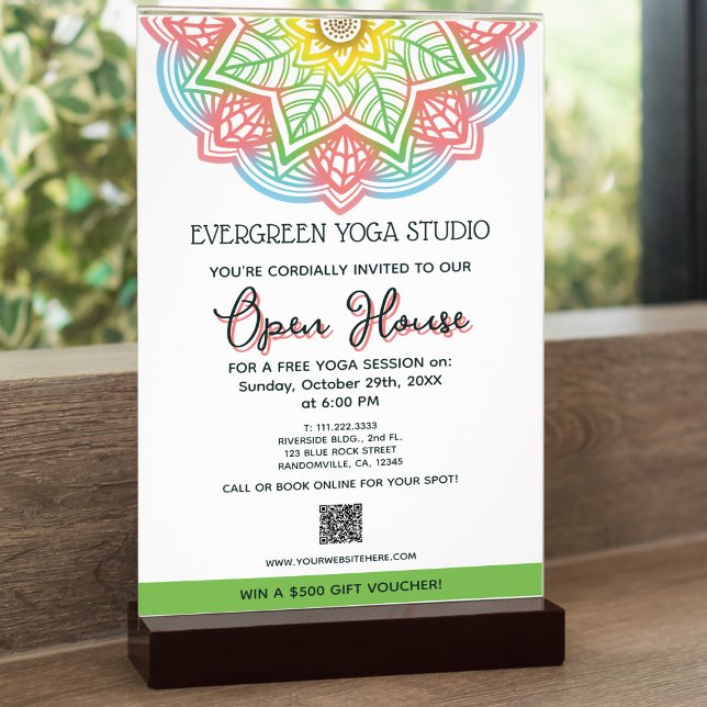 Retro Mandala Blume Yoga Studio Open House Flyer (Spread the word about your yoga studio's upcoming events with a unique mandala-designed flyer.)