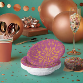 Retro Mandala Boysenberry Paper Bowls Pappteller