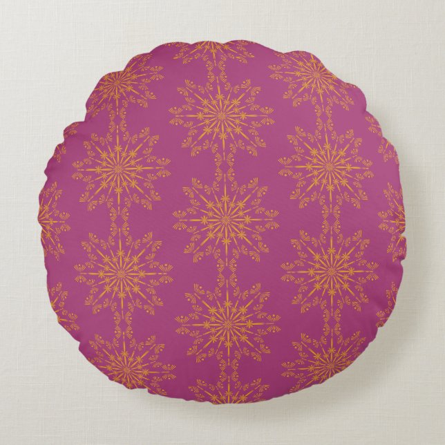 Retro Mandala Boysenberry Rundkissen Rundes Kissen (Vorderseite)