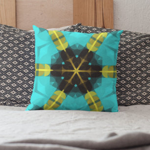 Retro Mandala Flower Blue Yellow and Black Kissen