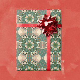 Retro Mandala Green Brown und Orange Geschenkpapier