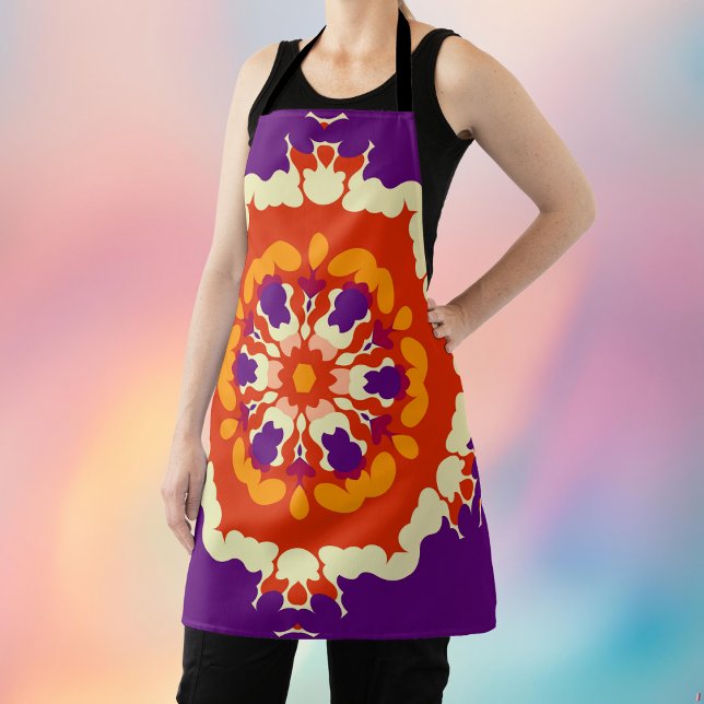 Retro Mandala Lila Red und Orange Schürze (Retro Mandala Aprons from Wormhole Orbital)