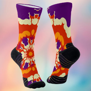 Retro Mandala Lila Red und Orange Socken