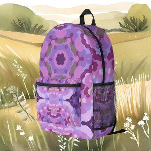 Retro Mandala Lila rosa und blau Bedruckter Rucksack