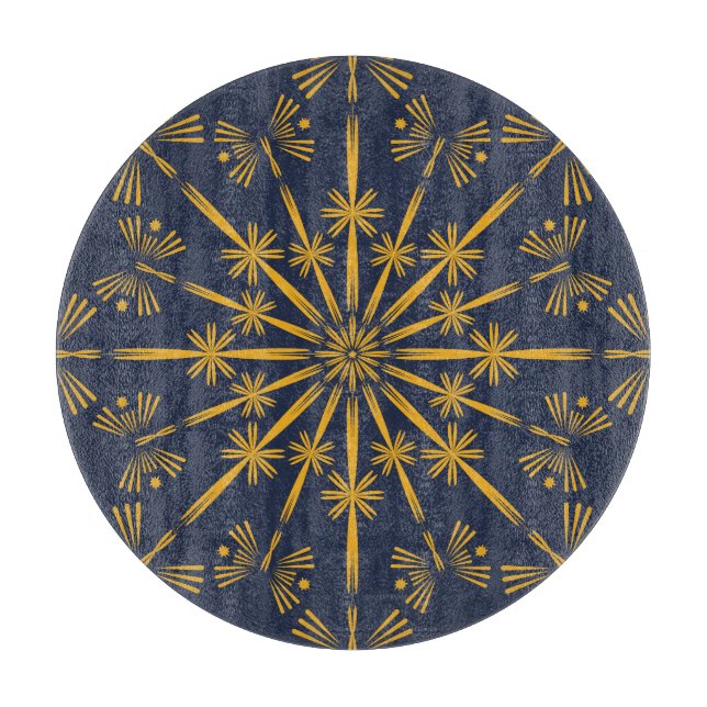 Retro Mandala Midnight Glass Cutting Board Schneidebrett (Vorderseite)